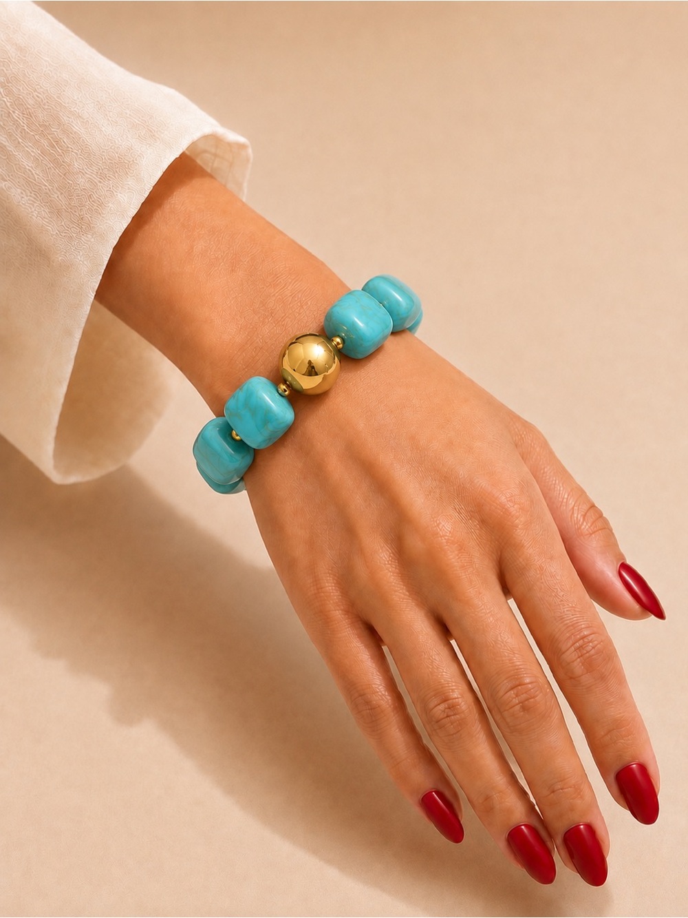 Turquoise Chunky Beaded Gold Ball Bracelet